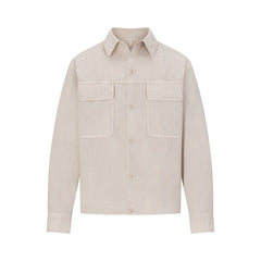 WOVEN MENS BUTTON UP TOP | STONE FLAT ON A WHITE BACKGROUND | FLT