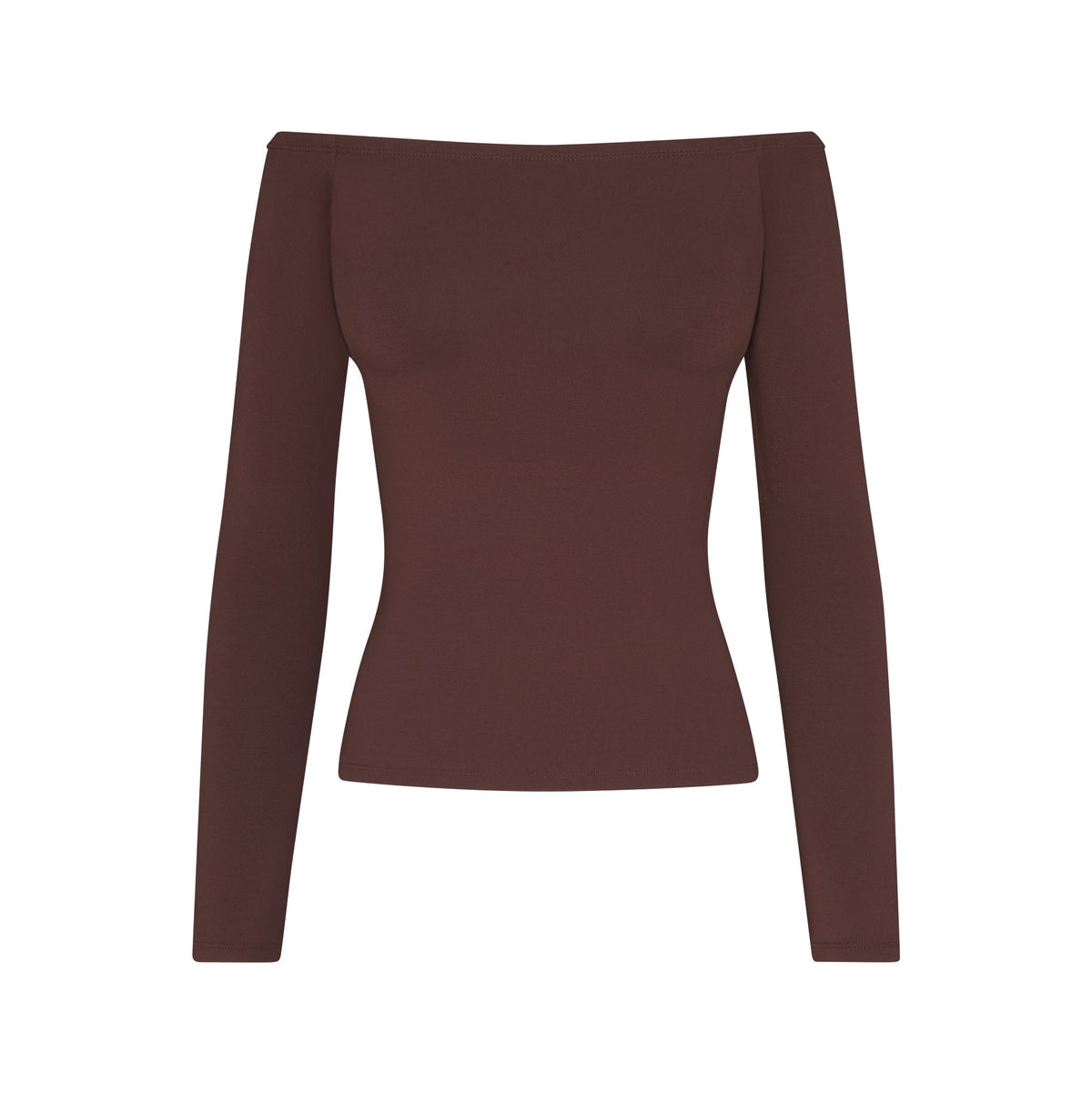 SMOOTH LAYERS OFF THE SHOULDER TOP | COCOA FLAT ON A WHITE BACKGROUND | FLT