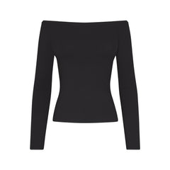 SMOOTH LAYERS OFF THE SHOULDER TOP | OBSIDIAN FLAT ON A WHITE BACKGROUND | FLT