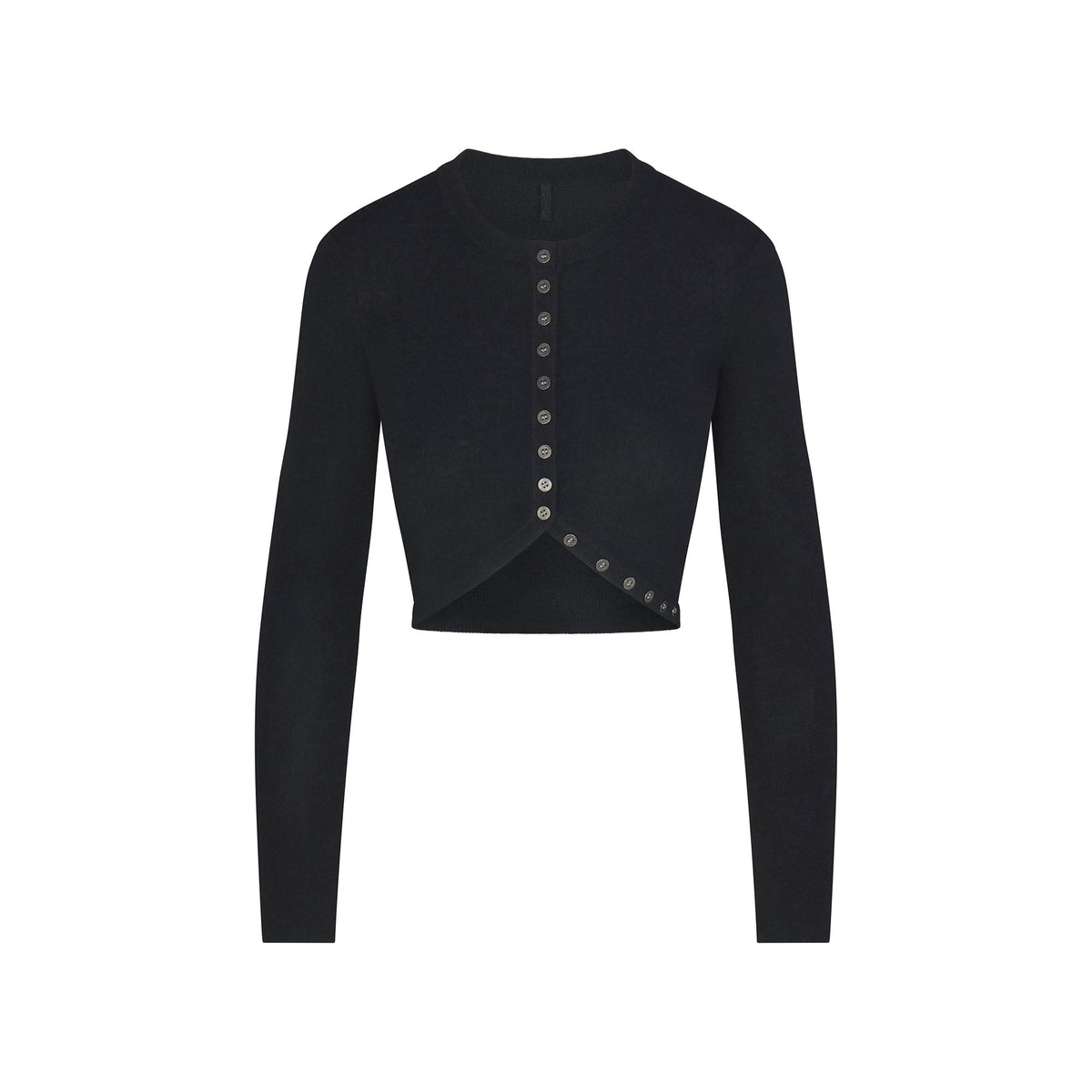 ESSENTIAL SWEATERS WRAP SWEATER | ONYX FLAT ON A WHITE BACKGROUND | FLT