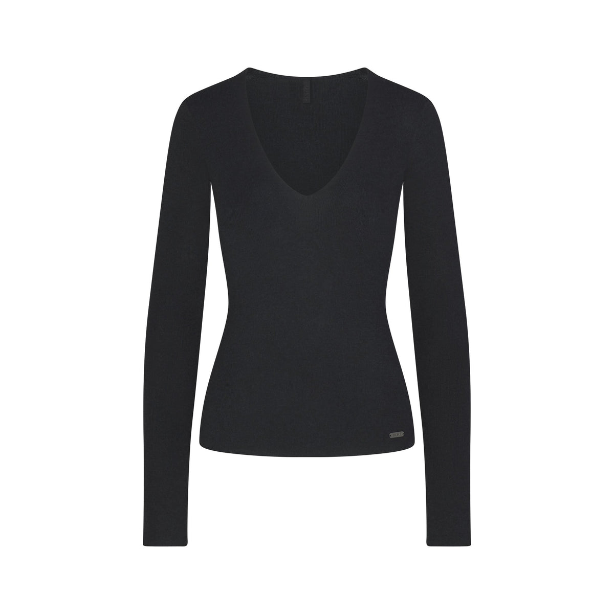 ESSENTIAL SWEATERS LONG SLEEVE V NECK  | ONYX FLAT ON A WHITE BACKGROUND | FLT