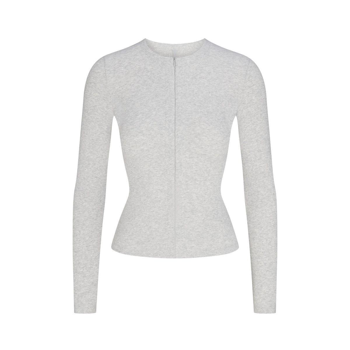 COTTON RIB ZIP UP TOP | LIGHT HEATHER GREY FLAT ON A WHITE BACKGROUND | FLT
