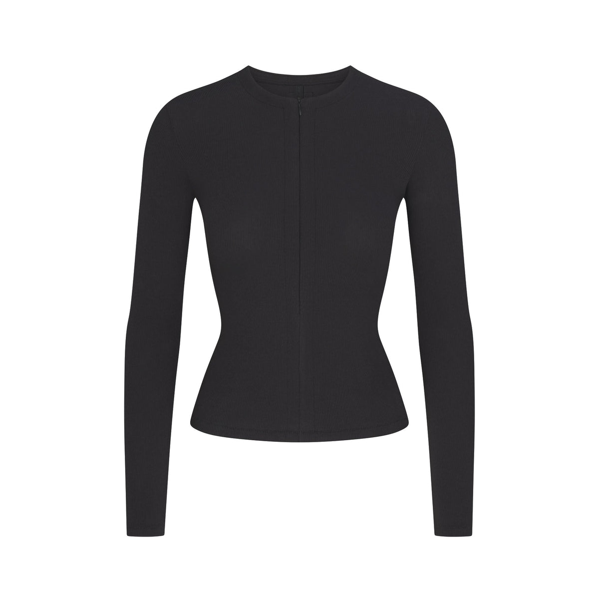 COTTON RIB ZIP UP TOP | SOOT FLAT ON A WHITE BACKGROUND | FLT