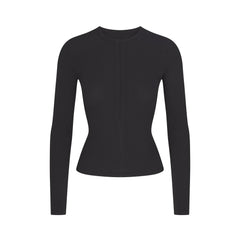 COTTON RIB ZIP UP TOP | SOOT FLAT ON A WHITE BACKGROUND | FLT