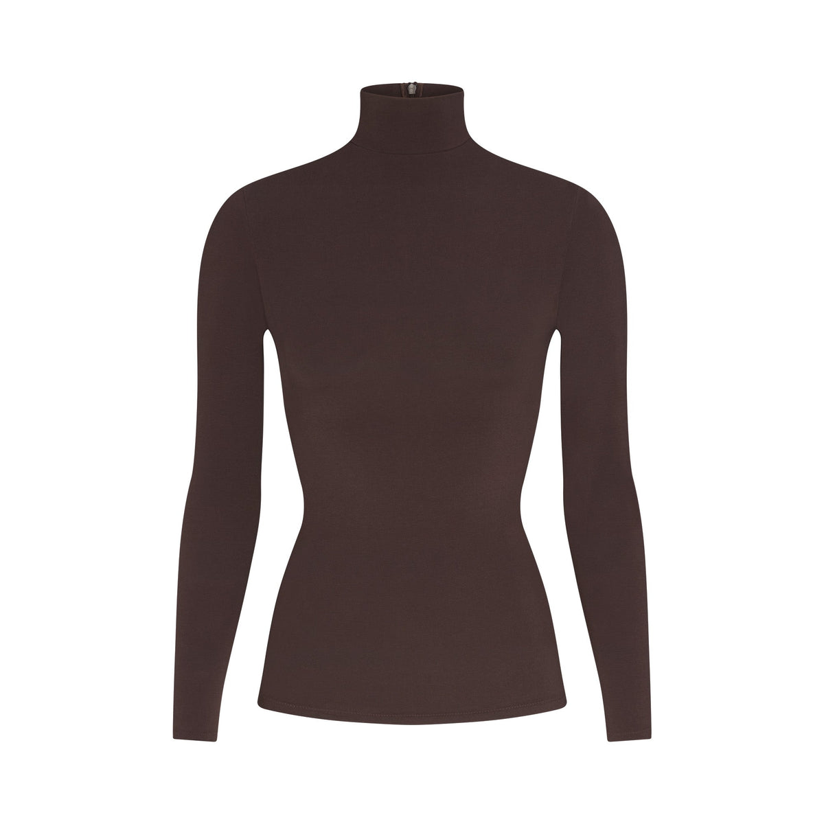 COTTON JERSEY TURTLENECK LONG SLEEVE | ESPRESSO FLAT ON A WHITE BACKGROUND | FLT