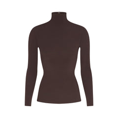 COTTON JERSEY TURTLENECK LONG SLEEVE | ESPRESSO FLAT ON A WHITE BACKGROUND | FLT