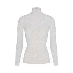 COTTON JERSEY TURTLENECK LONG SLEEVE | LIGHT HEATHER GREY FLAT ON A WHITE BACKGROUND | FLT