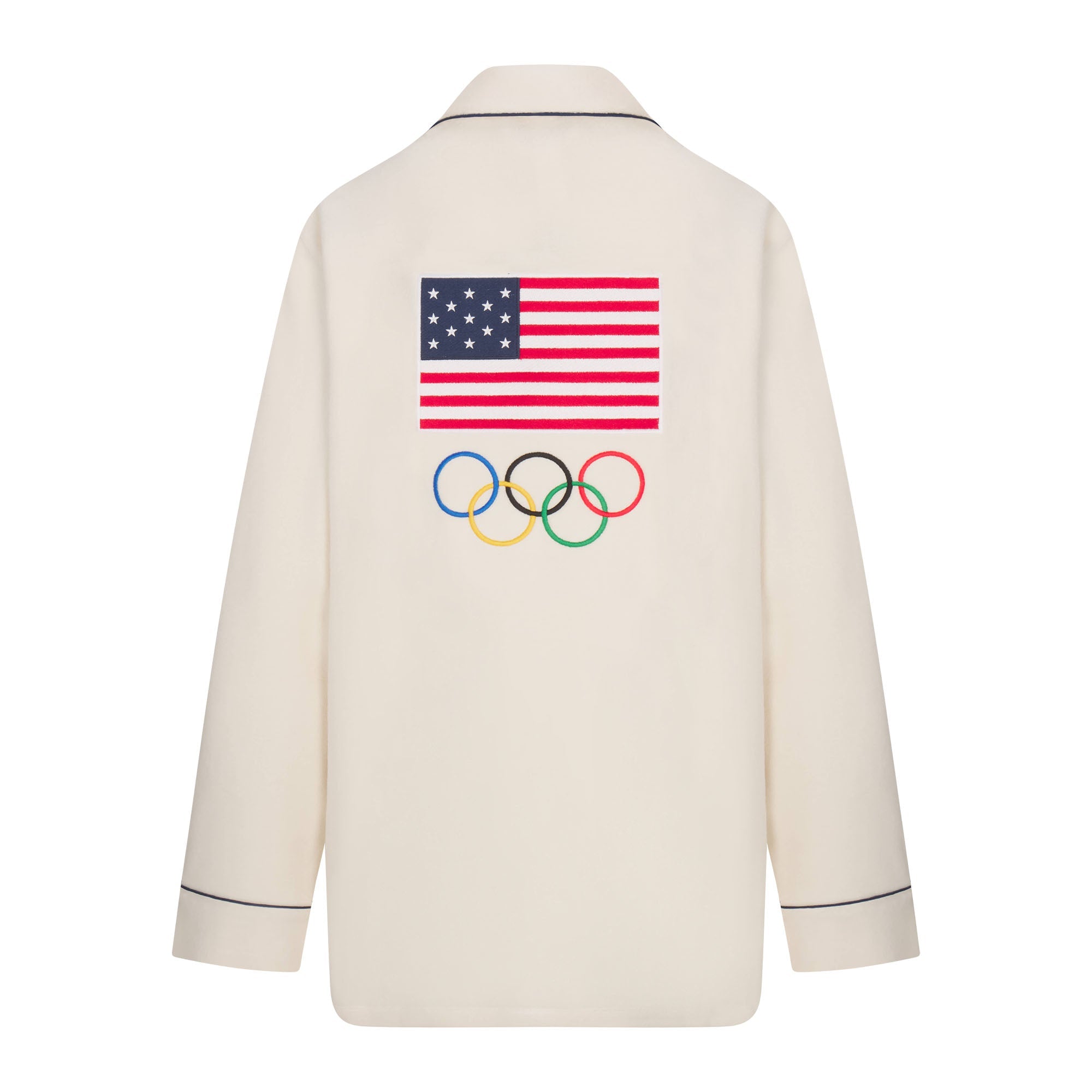 SKIMS FOR TEAM USA UNISEX FLEECE OLYMPIC OVERSIZED SLEEP TOP | ECRUON A MODEL FRONT VIEW @ | FOCUS: 0.0, 1.0, 0.9