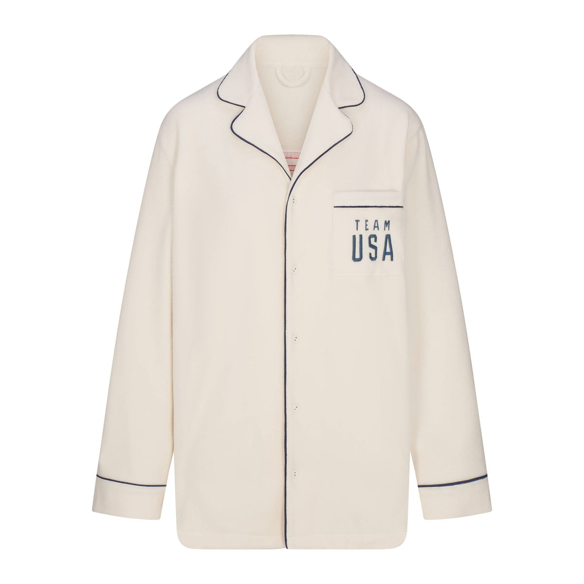 SKIMS FOR TEAM USA UNISEX FLEECE OLYMPIC OVERSIZED SLEEP TOP | ECRUFLAT ON A WHITE BACKGROUND | FLT
