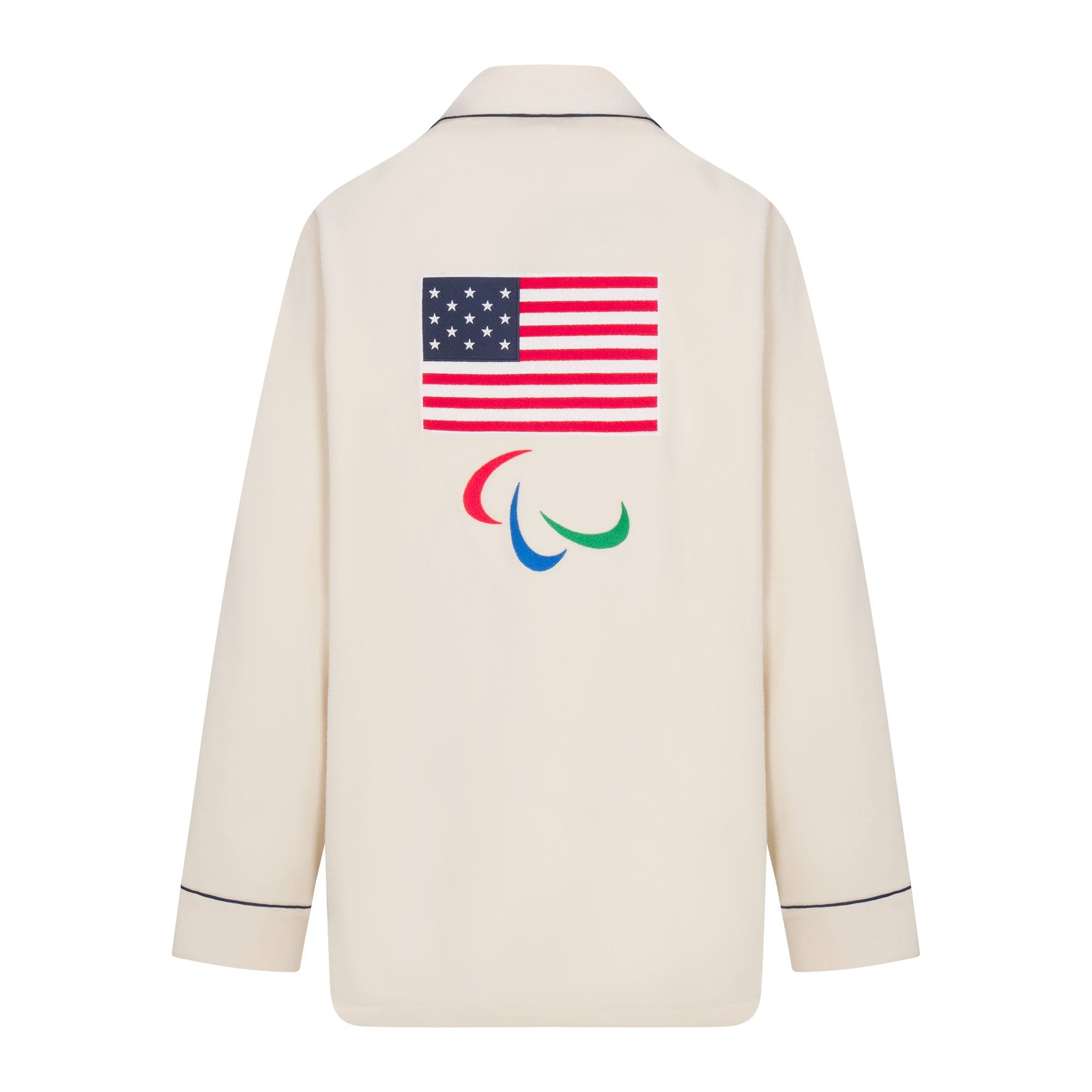 SKIMS FOR TEAM USA UNISEX FLEECE PARALYMPIC OVERSIZED SLEEP TOP | ECRUON A MODEL FRONT VIEW @ | FOCUS: 0.0, 1.0, 0.9