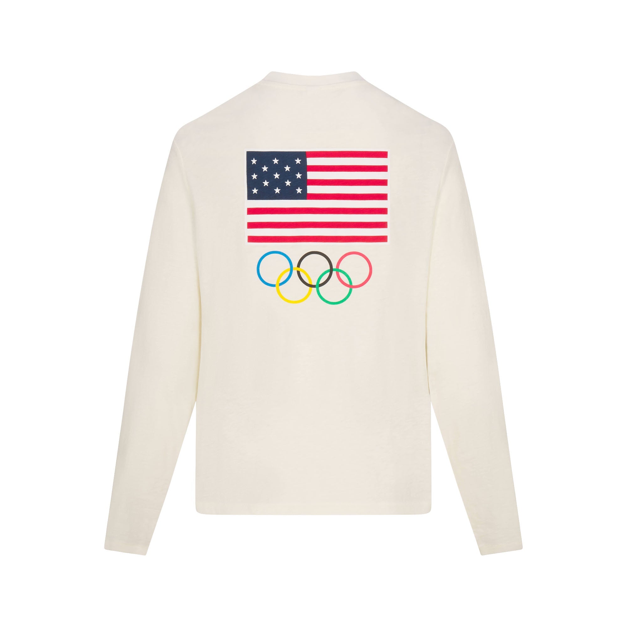 SKIMS FOR TEAM USA WORN IN JERSEY OLYMPIC LONG SLEEVE T-SHIRT | ECRUON A MODEL FRONT VIEW @ | FOCUS: 0.0, 1.0, 0.9