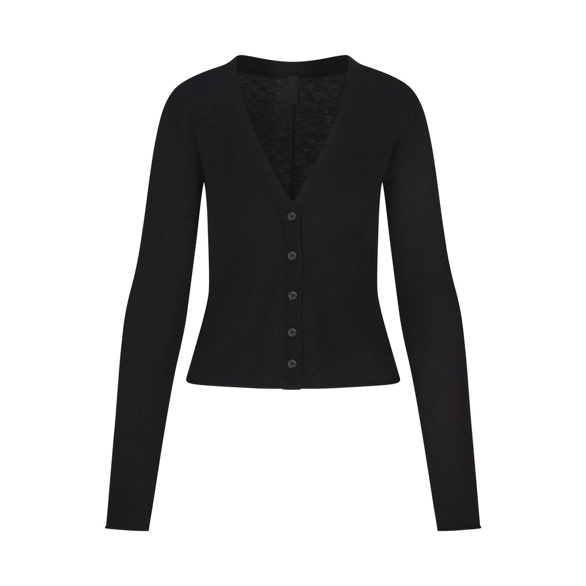 FEATHERWEIGHT CASHMERE CARDIGAN | ONYX FLAT ON A WHITE BACKGROUND | FLT