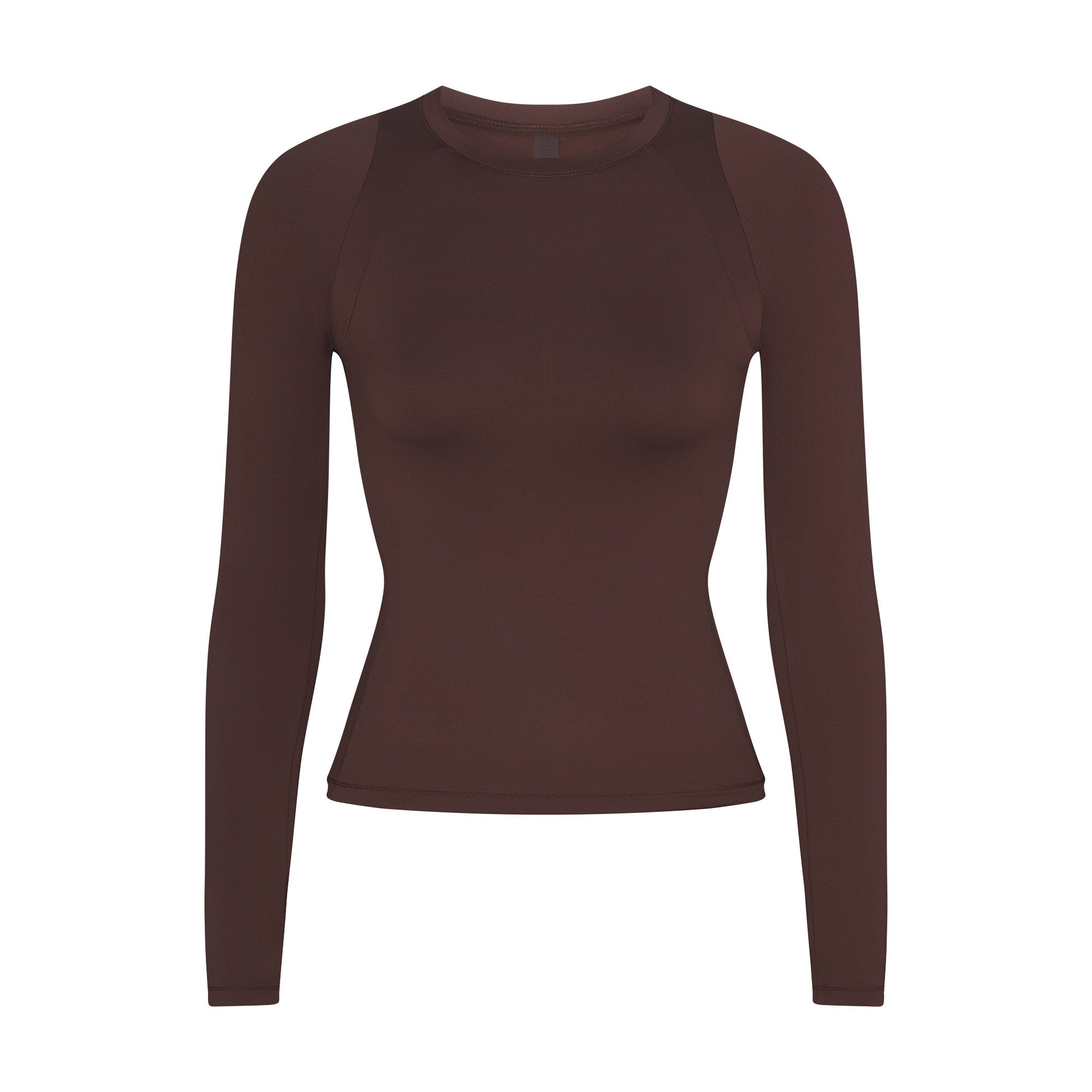 NikeSKIMS AIRY LONG SLEEVE CREW NECK TOP | DARK SEPIA FLAT ON A WHITE BACKGROUND | FLT