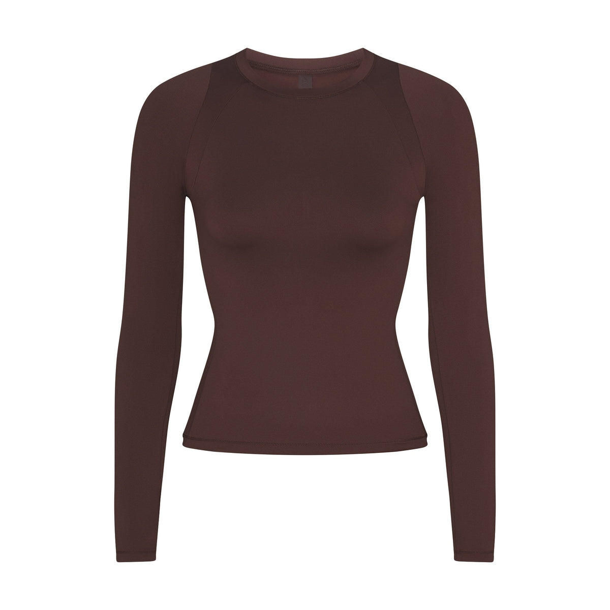 NikeSKIMS AIRY LONG SLEEVE CREW NECK TOP | DARK SEPIA FLAT ON A WHITE BACKGROUND | FLT