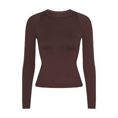 NikeSKIMS AIRY LONG SLEEVE CREW NECK TOP | DARK SEPIA FLAT ON A WHITE BACKGROUND | FLT