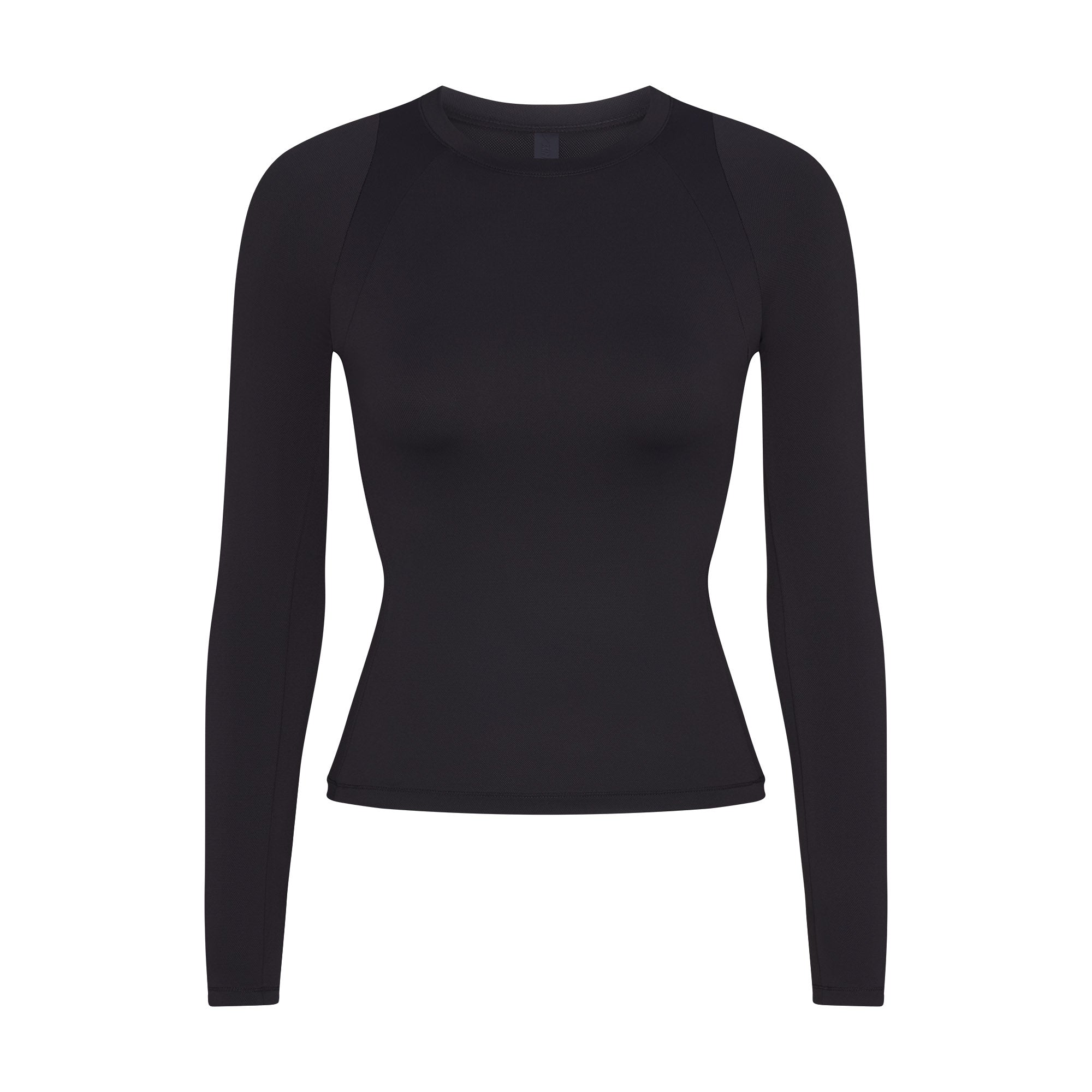 NikeSKIMS AIRY LONG SLEEVE CREW NECK TOP | OBSIDIAN FLAT ON A WHITE BACKGROUND | FLT