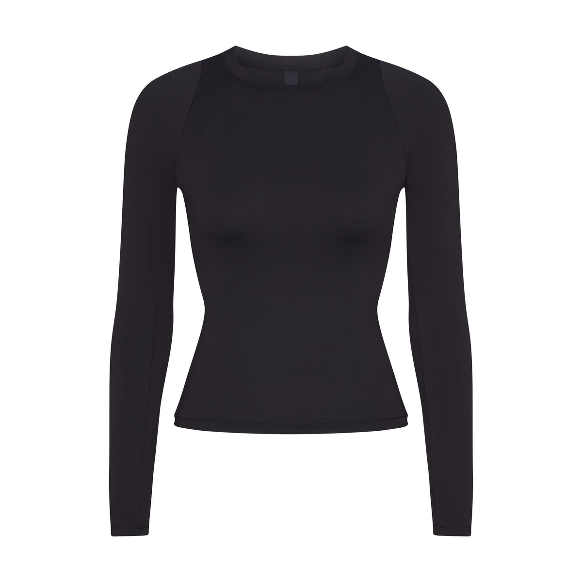 NikeSKIMS AIRY LONG SLEEVE CREW NECK TOP | OBSIDIAN FLAT ON A WHITE BACKGROUND | FLT