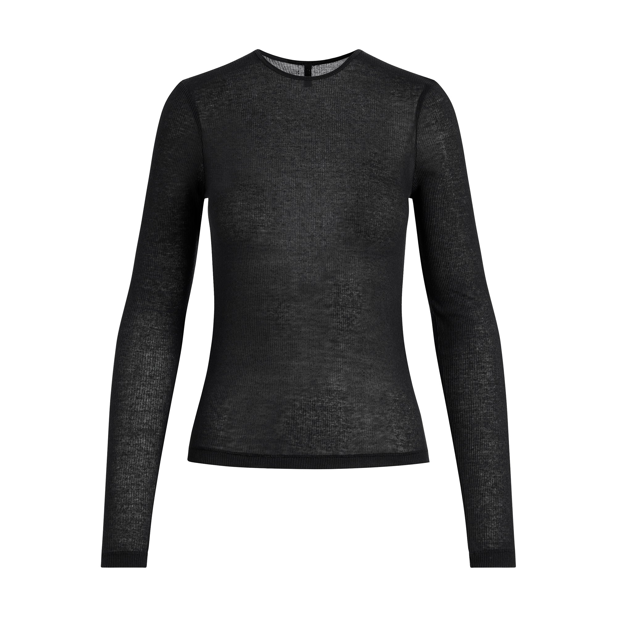 SHEER COTTON LONG SLEEVE T-SHIRT | SOOT FLAT ON A WHITE BACKGROUND | FLT