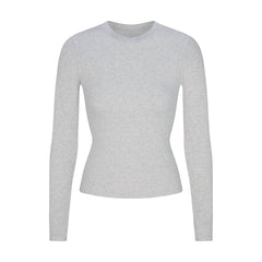 COTTON RIB LONG SLEEVE T-SHIRT | LIGHT HEATHER GREY (LONG SLEEVE T-SHIRTS, TOPS) FLAT ON A WHITE BACKGROUND | FLT