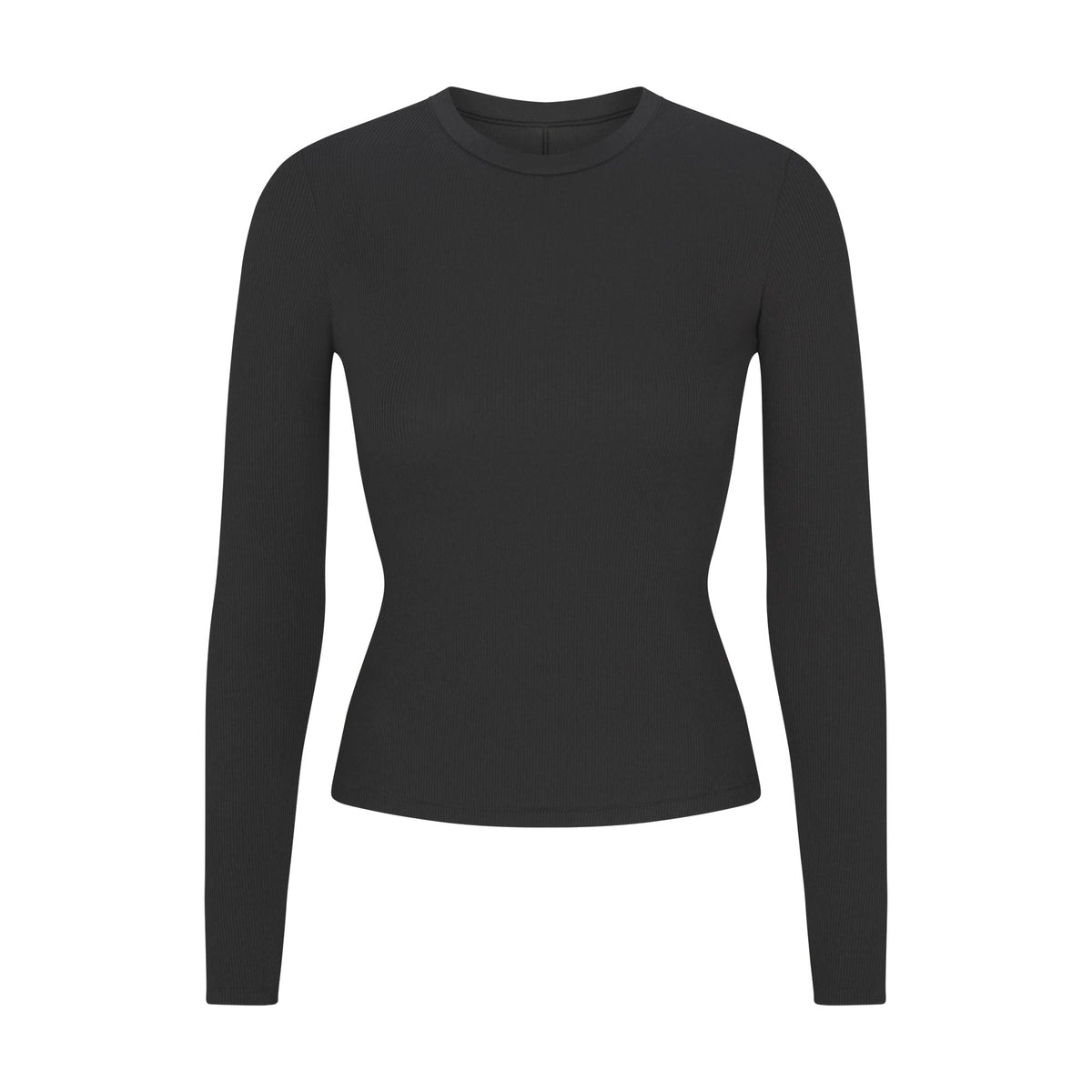 COTTON RIB LONG SLEEVE T SHIRT SOOT FLAT ON A WHITE BACKGROUND | FLT | FLT