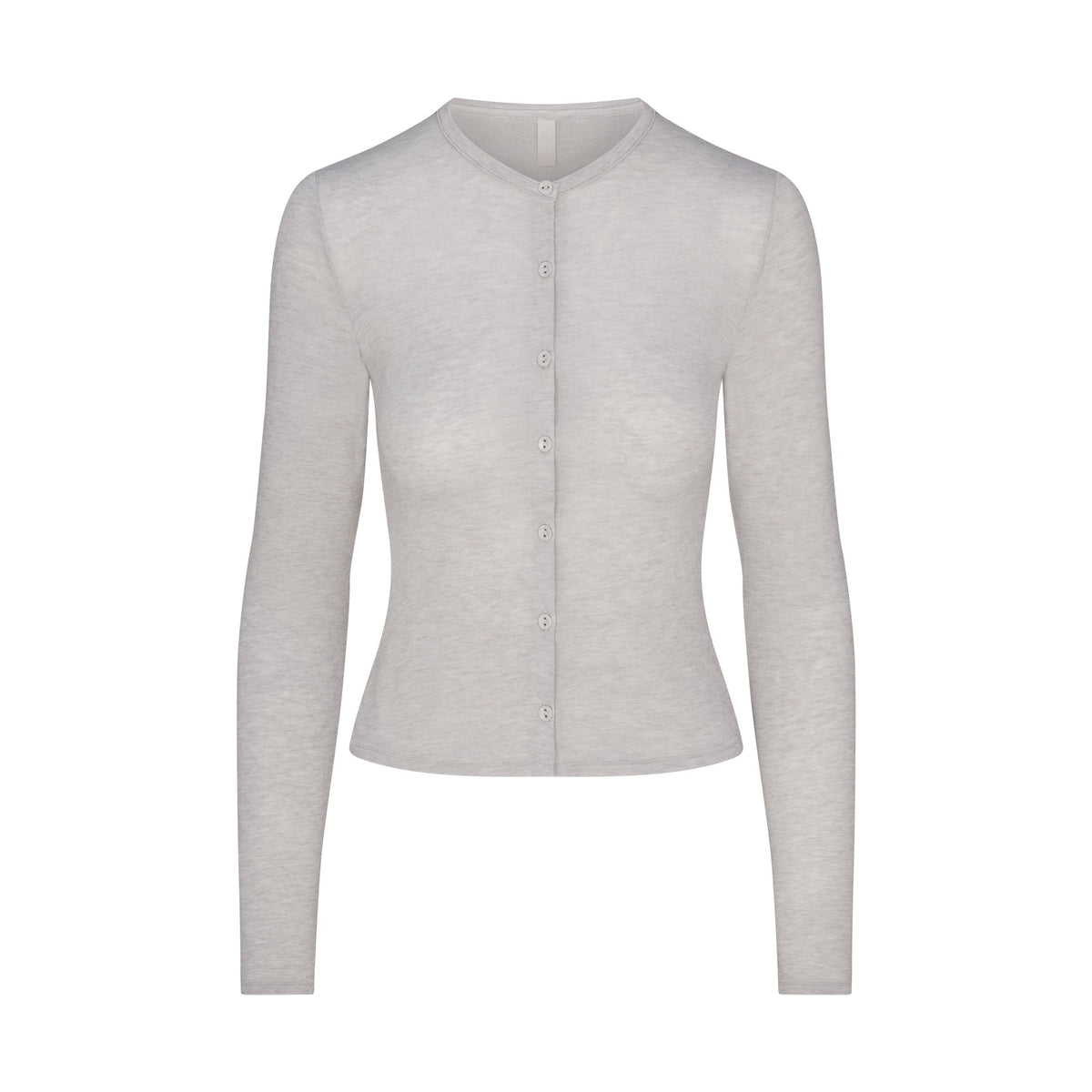 SHEER MODAL CARDIGAN | HEATHER GREYFLAT ON A WHITE BACKGROUND | FLT