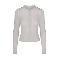 SHEER MODAL CARDIGAN | HEATHER GREYFLAT ON A WHITE BACKGROUND | FLT