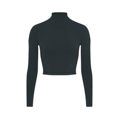 NikeSKIMS VINTAGE SEAMLESS MOCK NECK CROP TOP | DARK TEAL FLAT ON A WHITE BACKGROUND | FLT