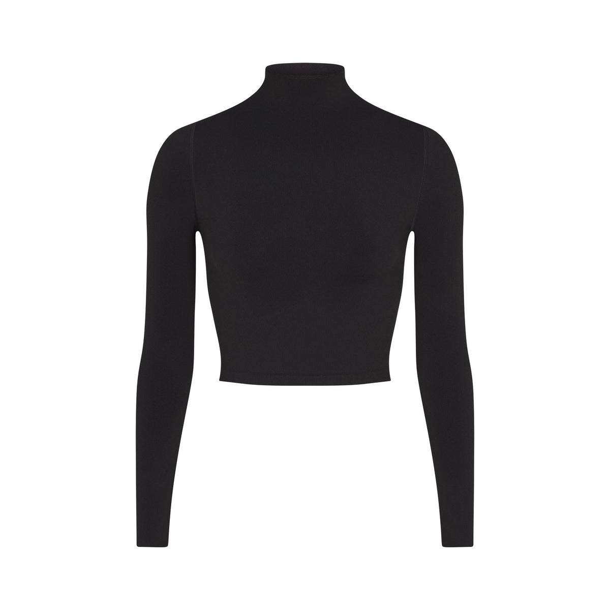 NikeSKIMS VINTAGE SEAMLESS MOCK NECK CROP TOP | OBSIDIAN FLAT ON A WHITE BACKGROUND | FLT