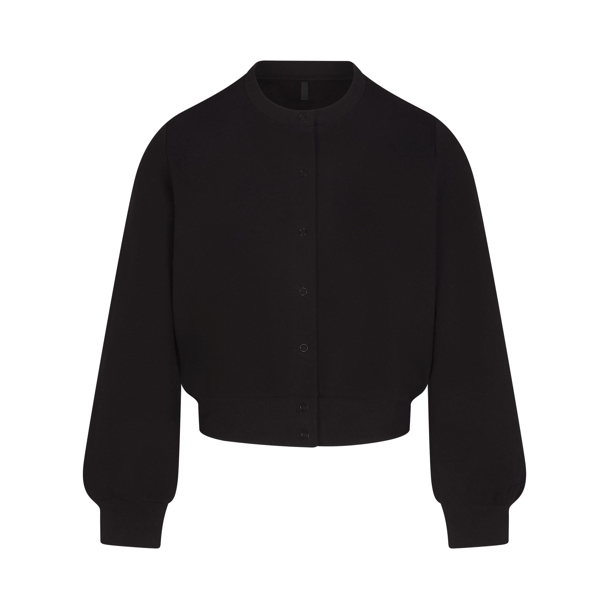 COTTON FLEECE SHRUNKEN CARDIGAN | ONYX & LAYS FLAT ON A WHITE BACKGROUND | FLT