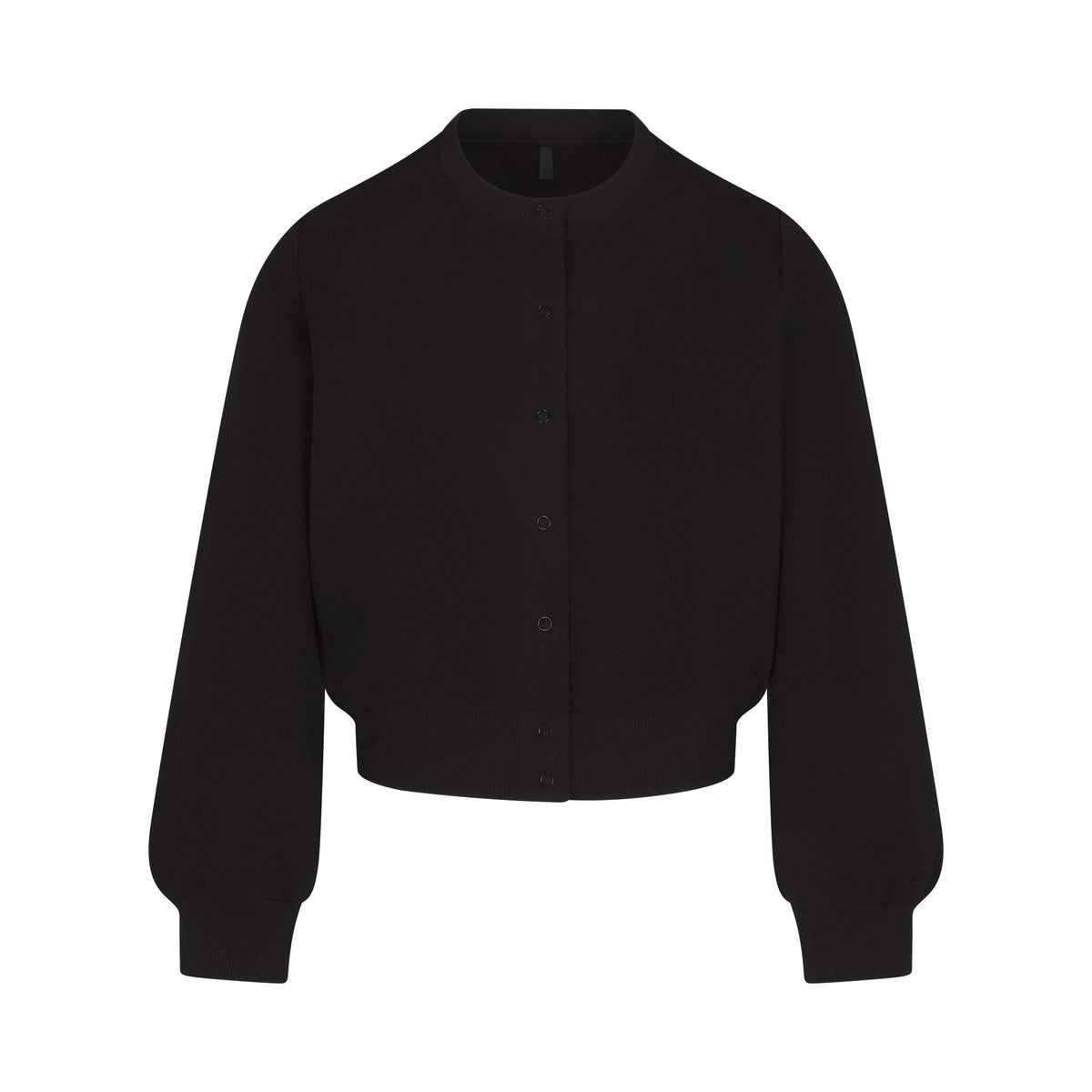 COTTON FLEECE SHRUNKEN CARDIGAN | ONYX & LAYS FLAT ON A WHITE BACKGROUND | FLT