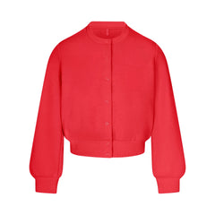 COTTON FLEECE SHRUNKEN CARDIGAN | WASHED RED FLAT ON A WHITE BACKGROUND | FLT