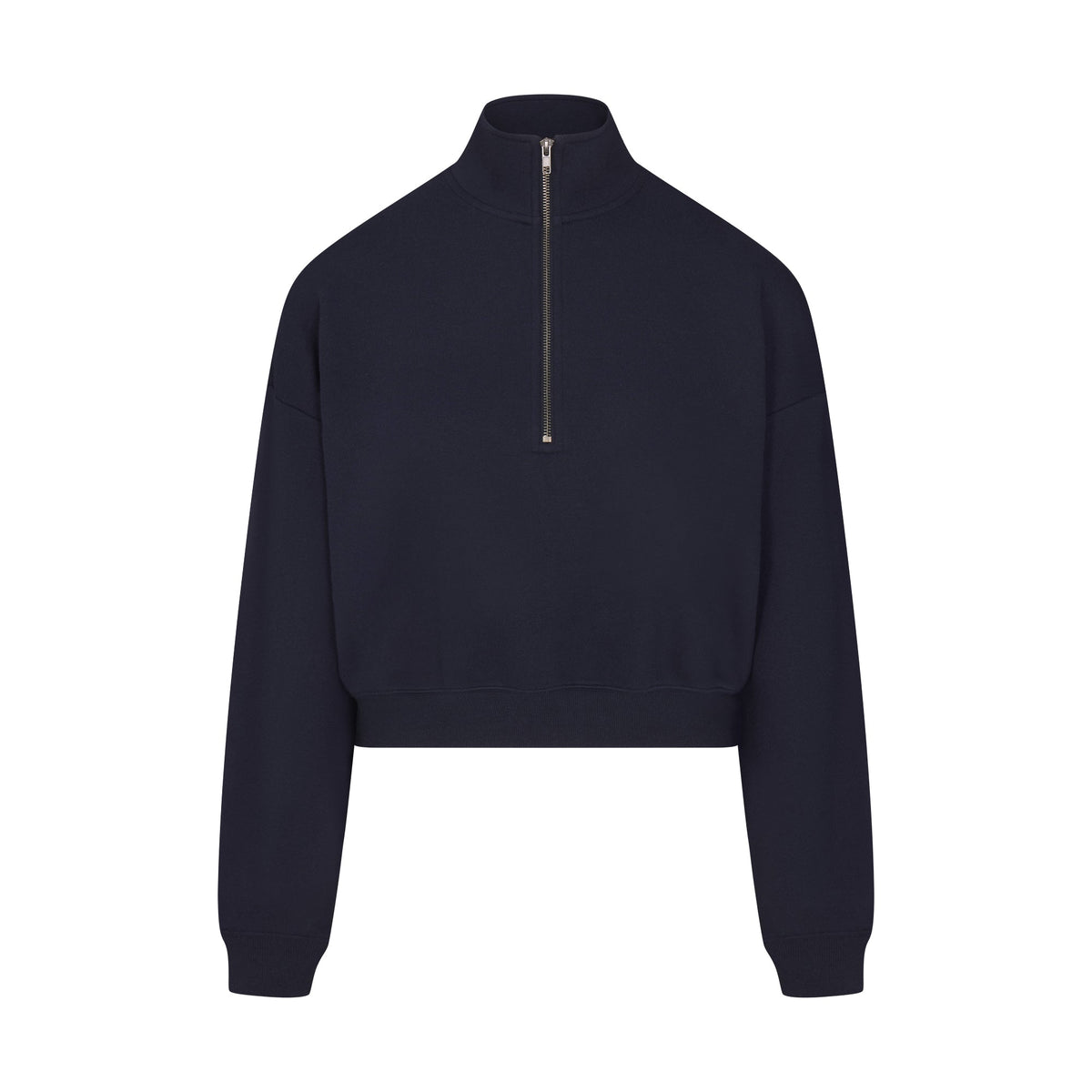 DRAPEY FRENCH TERRY HALF ZIP | NAVY FLAT ON A WHITE BACKGROUND | FLT
