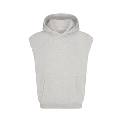 FLEECE LOUNGE MENS SLEEVELESS HOODIE | LIGHT HEATHER GREY FLAT ON A WHITE BACKGROUND | FLT
