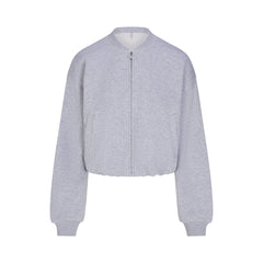 COTTON FLEECE BOMBER | HEATHER GREY FLAT ON A WHITE BACKGROUND | FLT
