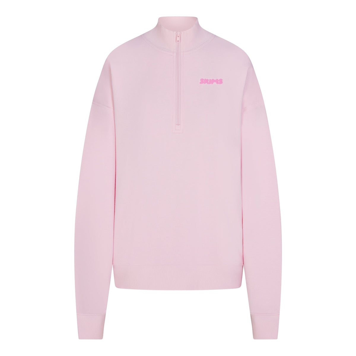 COTTON FLEECE MOCK NECK QUARTER ZIP WITH EMBOSSED LOGO | CHERRY BLOSSOM FLAT ON A WHITE BACKGROUND | FLT