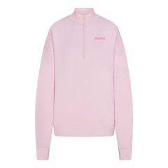 COTTON FLEECE MOCK NECK QUARTER ZIP WITH EMBOSSED LOGO | CHERRY BLOSSOM FLAT ON A WHITE BACKGROUND | FLT