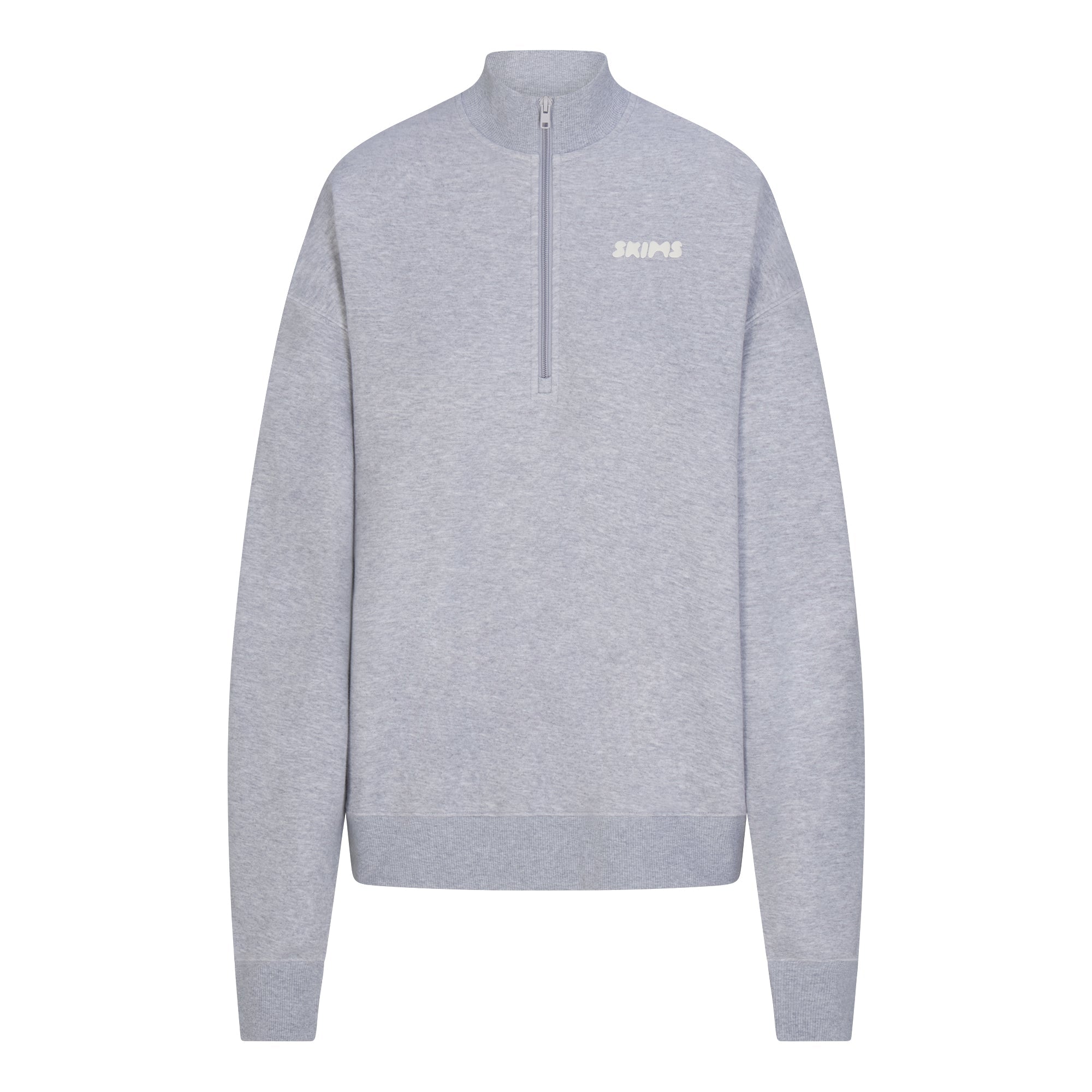 COTTON FLEECE MOCK NECK QUARTER ZIP WITH EMBOSSED LOGO | HEATHER GREY FLAT ON A WHITE BACKGROUND | FLT