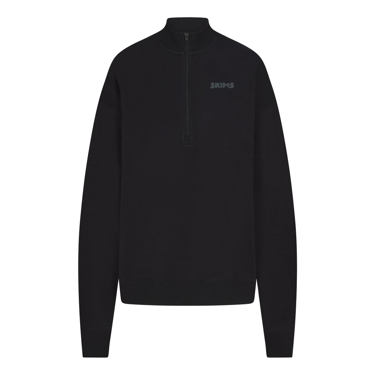 COTTON FLEECE MOCK NECK QUARTER ZIP WITH EMBOSSED LOGO | ONYX FLAT ON A WHITE BACKGROUND | FLT