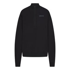 COTTON FLEECE MOCK NECK QUARTER ZIP WITH EMBOSSED LOGO | ONYX FLAT ON A WHITE BACKGROUND | FLT