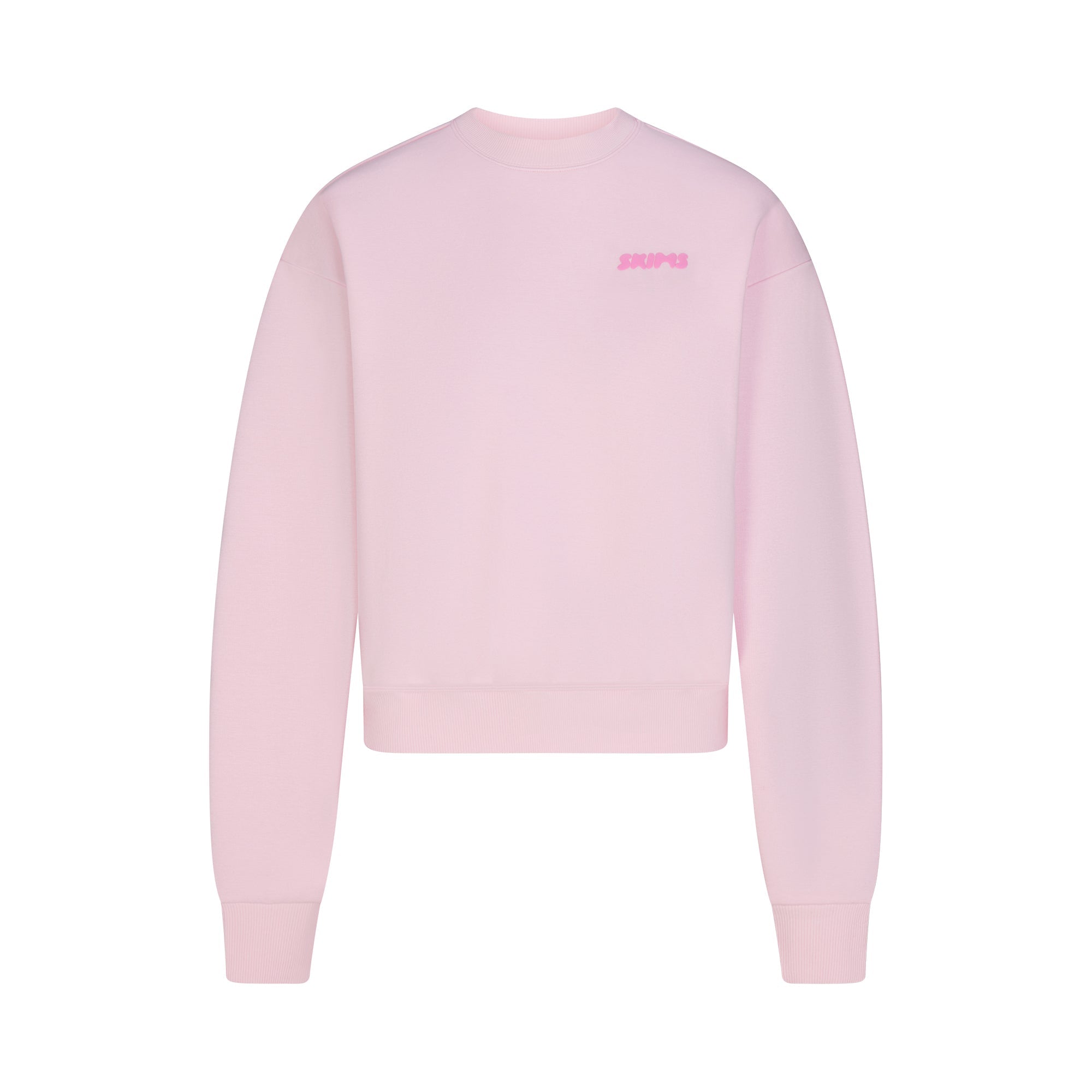 COTTON FLEECE CREWNECK WITH EMBOSSED LOGO | CHERRY BLOSSOM FLAT ON A WHITE BACKGROUND | FLT