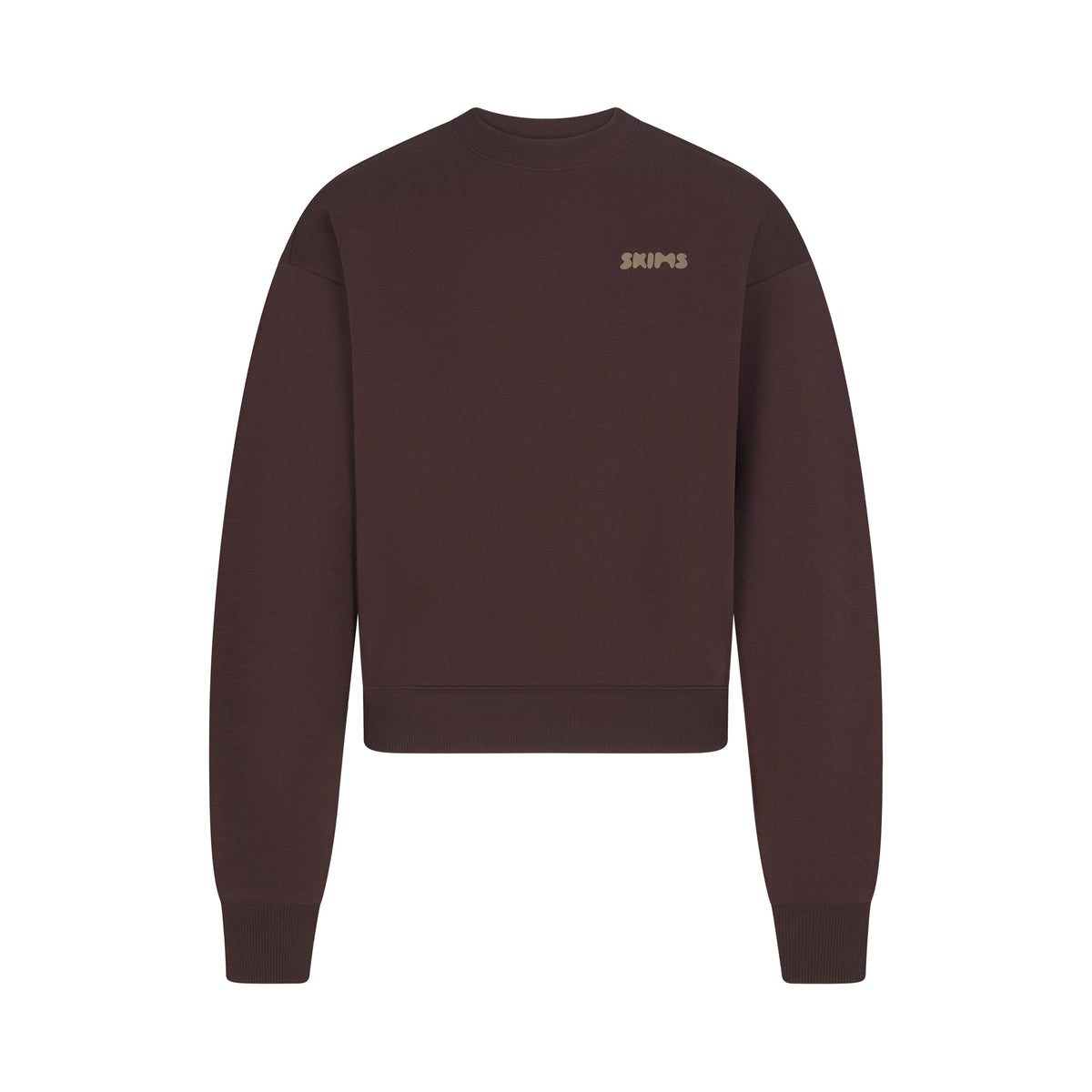 COTTON FLEECE CREWNECK WITH EMBOSSED LOGO | ESPRESSO FLAT ON A WHITE BACKGROUND | FLT