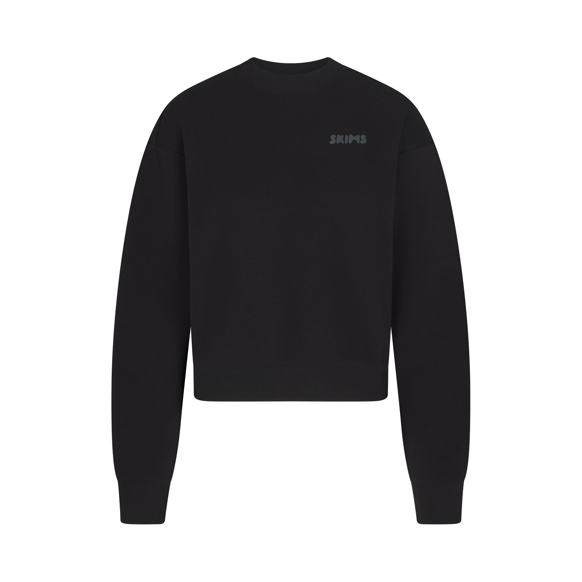 COTTON FLEECE CREWNECK WITH EMBOSSED LOGO | ONYX FLAT ON A WHITE BACKGROUND | FLT