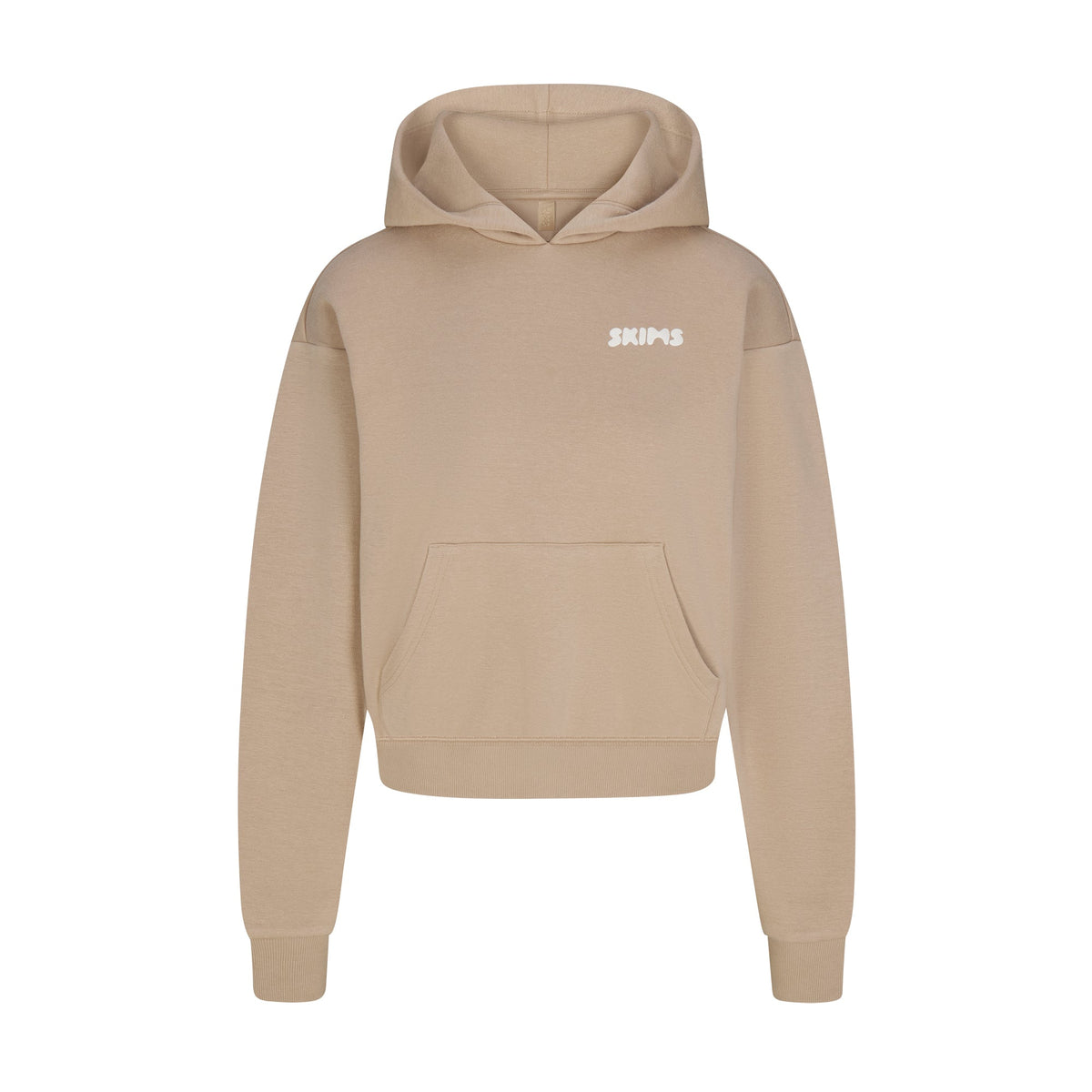 COTTON FLEECE HOODIE WITH EMBOSSED LOGO | LATTE FLAT ON A WHITE BACKGROUND | FLT