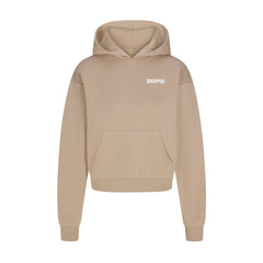 COTTON FLEECE HOODIE WITH EMBOSSED LOGO | LATTE FLAT ON A WHITE BACKGROUND | FLT