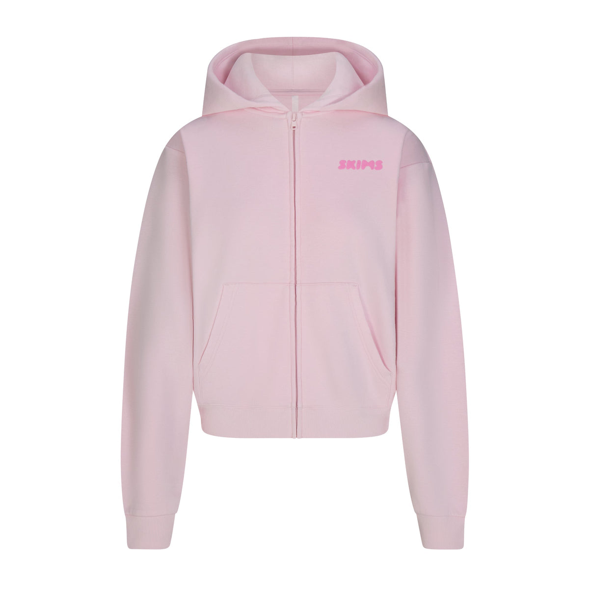 COTTON FLEECE ZIP UP HOODIE WITH EMBOSSED LOGO | CHERRY BLOSSOM FLAT ON A WHITE BACKGROUND | FLT
