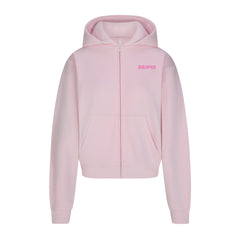 COTTON FLEECE ZIP UP HOODIE WITH EMBOSSED LOGO | CHERRY BLOSSOM FLAT ON A WHITE BACKGROUND | FLT
