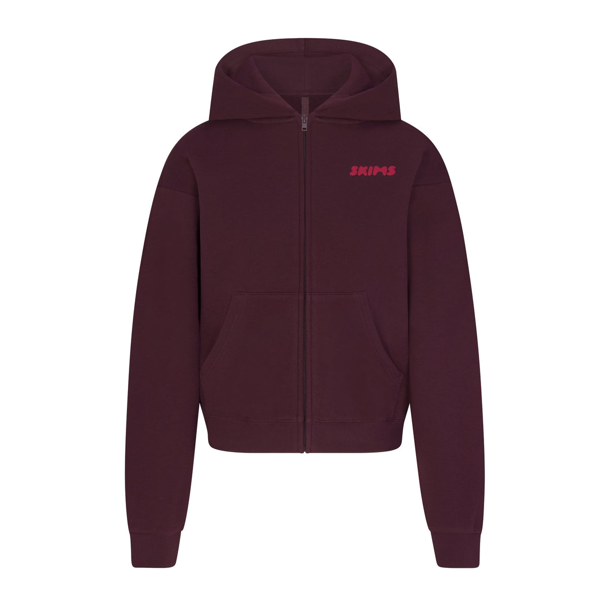 COTTON FLEECE ZIP UP HOODIE WITH EMBOSSED LOGO | CURRANT FLAT ON A WHITE BACKGROUND | FLT