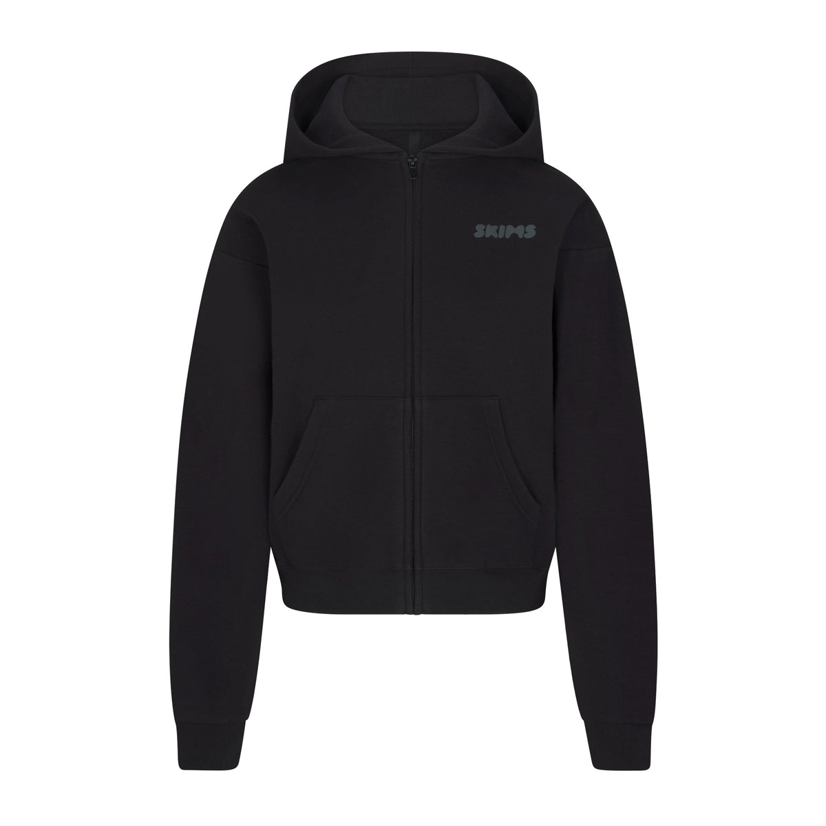 COTTON FLEECE ZIP UP HOODIE WITH EMBOSSED LOGO | ONYX FLAT ON A WHITE BACKGROUND | FLT