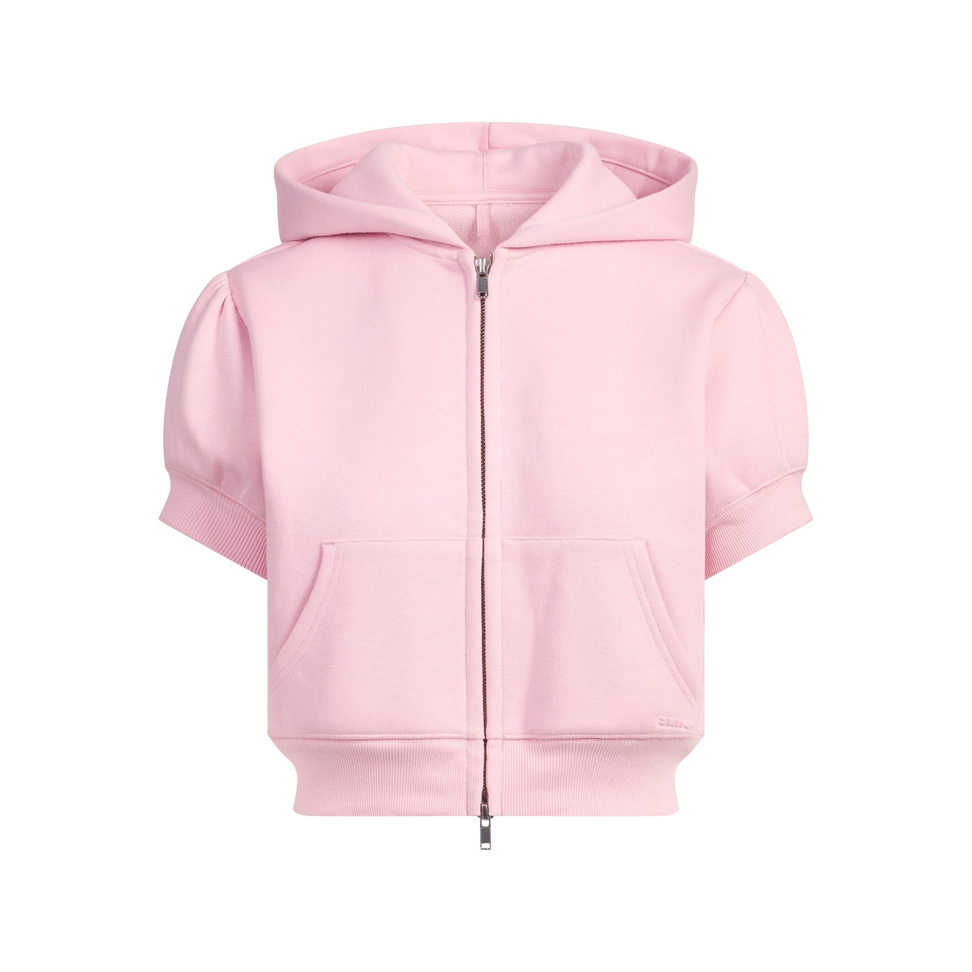COTTON FLEECE BUBBLE SLEEVE CROPPED ZIP UP | HALITE FLAT ON A WHITE BACKGROUND | FLT