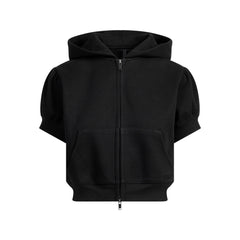 COTTON FLEECE BUBBLE SLEEVE CROPPED ZIP UP | ONYX FLAT ON A WHITE BACKGROUND | FLT